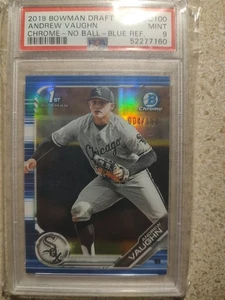 Bowman Draft 2019 - Chrome Andrew Vaughn #BDC-100 Blue Refractor/150 (RC) PSA 9 - Imagen 1 de 2