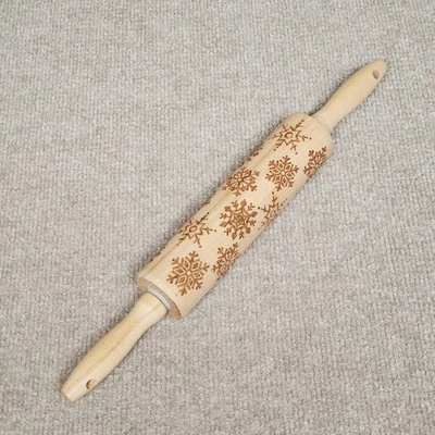 Rodillo de madera grabado Navidad copo de nieve galletas hornear herramienta de cocina Foto 1 de 4