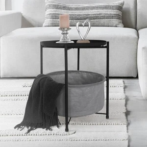 Tavolino da caffè salotto con cesto portaoggetti in tessuto nero 45,5x52,5 cm - Foto 1 di 7