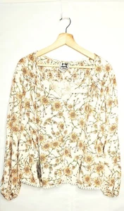 Jaase size small long-sleeved flower v neck relaxed boho hippie top - Bild 1 von 16