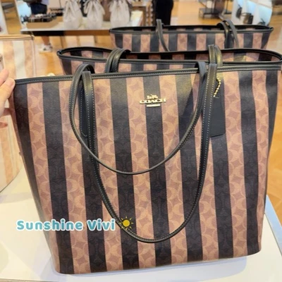 NWT Coach Large City Tote Bag Signature Canvas With Stripe CBI03, walnut/Tan - Image 1 of 4