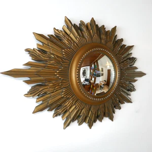 Vintage 1940s Sunburst Gilt Convex Wall Mirror . 57 x 38cm. - Picture 1 of 15