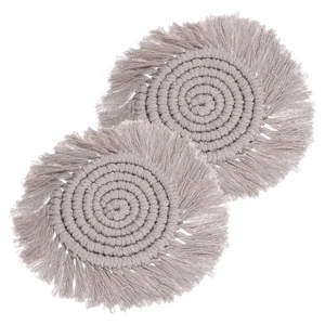 2 Pack Coasters for Drinks Absorbent with Tassels, Milk Coffee - Picture 1 of 5