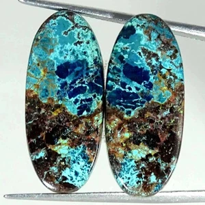 28.50Cts Natural Azurite Pair Oval Cabochon Loose Gemstone - Picture 1 of 5