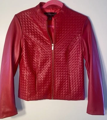 Chaqueta de cuero vegana roja detalle tejido por Colleen Lopez xs Foto 1 de 4
