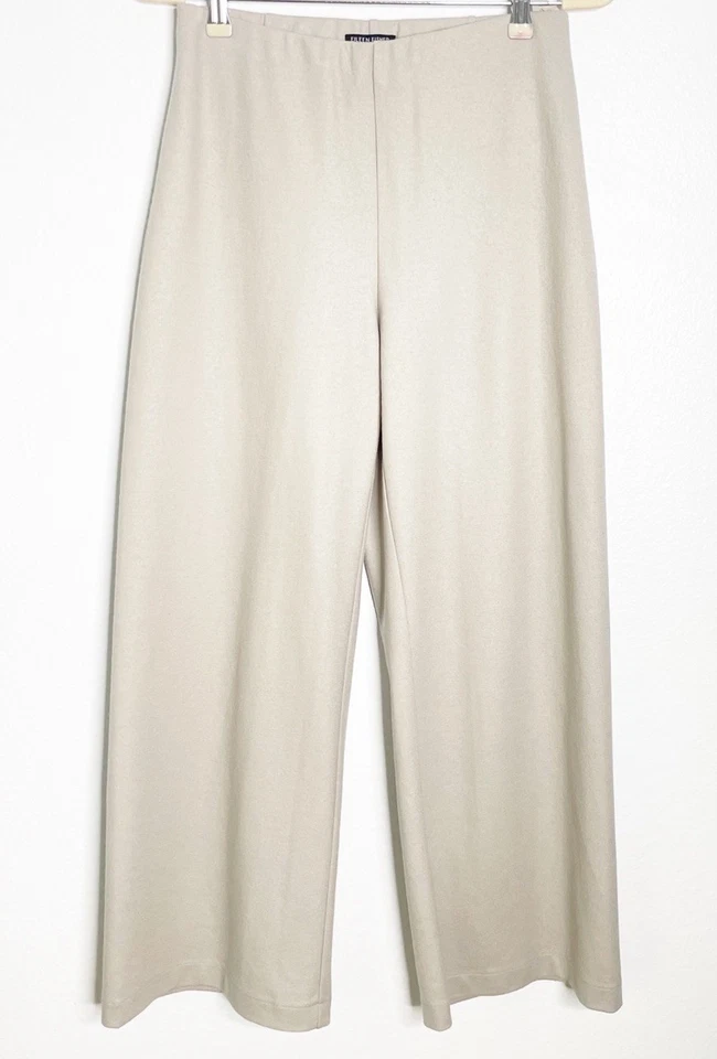 EILEEN FISHER Felted Wool Jersey Wide Leg Pants  Beige  Size Small Petite - Image 1 of 4