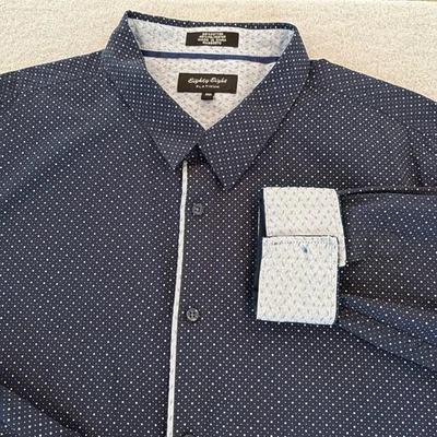 Eighty Eight Platinum Mens XXL Dress Shirt Navy Blue White Polka Dot Long Sleeve - Image 1 of 4