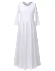 Girls Maxi Dress Long Sleeve Casual with Pockes Dress Kids 10-11Years White - Picture 1 of 6