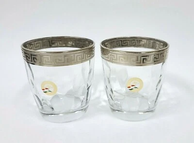 Nuovo Set Di 2 Cristallino, Argento Bordo Whiskey Occhiali 296ml Handmad A Italy - Immagine 1 di 4