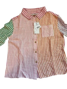 NWT Cotton On Kids Lola Long Sleeve Rainbow Button Down Girls SZ 4  - Picture 1 of 12