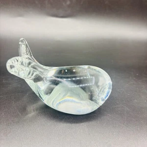 Clear Glass Whale Fish Figurine Paperweight Vintage Art Glass 4” Raised Tail - Picture 1 of 8