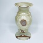 Marble Onyx Carved Stone Vase Natural Beige Brown Heavy Handmade Vintage 20x10cm