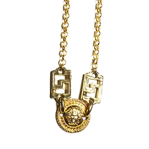 Kleine goldene Gianni Versace einseitige Medusa Kopf Münzkette mit griechischem Schlüssel ACC - Bild 1 von 4