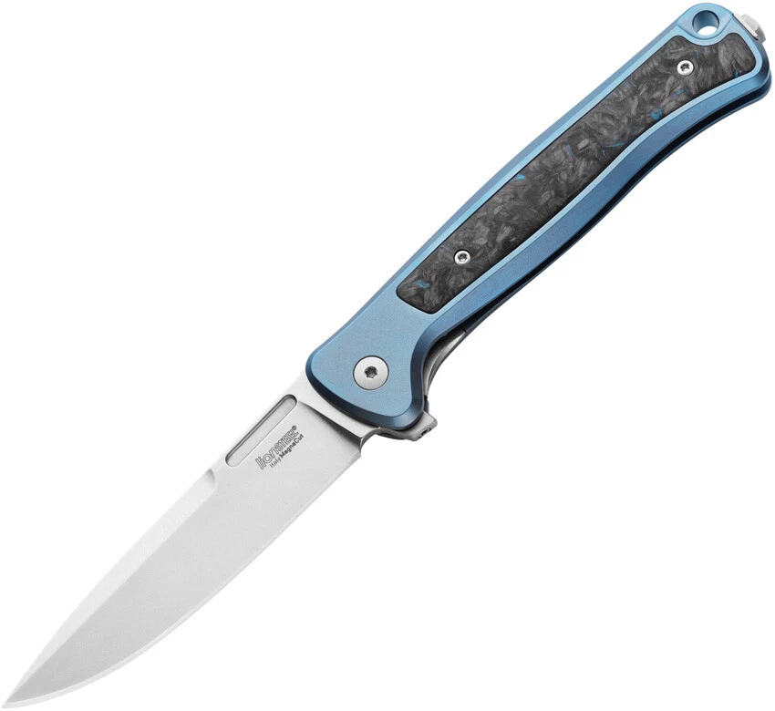 LionSTEEL Skinny Framelock Blue Titanium & CF Folding MagnaCut Knife SK01BL - Image 1 of 1