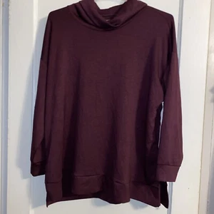 Stylus Cowl Neck Tunic Top Womens Plus Size 1X Long Sleeve Blouse Maroon Soft - Picture 1 of 12