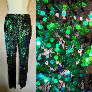 PANTALONES ELÁSTICOS LENTEJUELAS VERDES SIRENA IRIDISCENTES Forever 21 talla pequeña nuevos sin etiquetas - Imagen 1 de 10