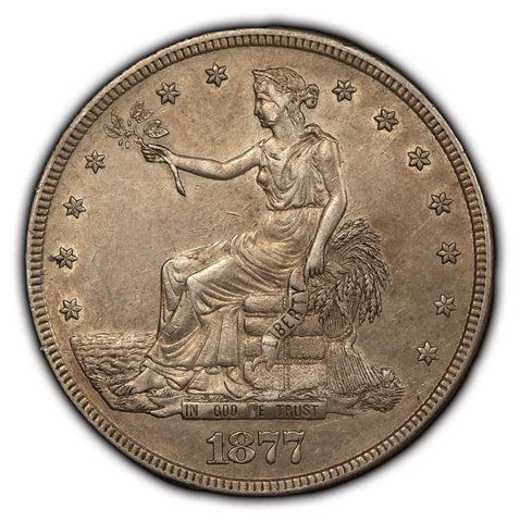 1877-S $1 Silver Trade Dollar - Luster - Light Pastel Toning - AU - SKU-B3444 Cover