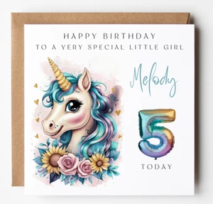 Girls Unicorn Birthday Card, Any Age, Rainbow Colours, Magical Pony, - Picture 1 of 3