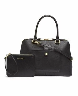 Calvin Klein Blanche Pebble Leather Dome Satchel H9ADA9FU  MSRP $248 - Image 1 of 4