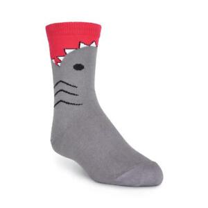 K. Bell Kids Boys 2 Pairs Crew Socks  Shoe Size 7.5-13 SHARK Gray Grey Gift