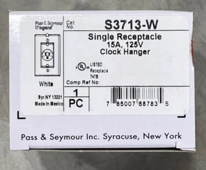 Pass & Seymour S3713-W Single White Receptacle 15A 125V Clock Hanger Outlet NEW - Picture 1 of 5