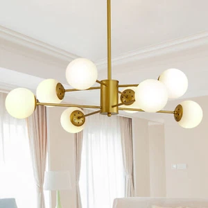 8 Lights Gold Chandelier Modern Glass Globe Pendant Light Ceiling Lamp Fixture - Picture 1 of 10