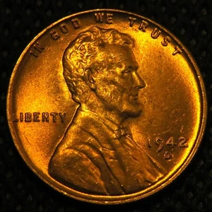 Red Uncirculated 1942-d Lincoln Wheat Cent. - Picture 1 of 6