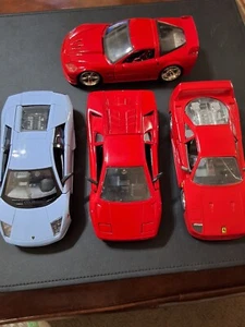 4 VINTAGE 1/24 SCALE CARS FERRARI / CORVETTE / LAMBORGHINI RED, BLUE - Picture 1 of 23