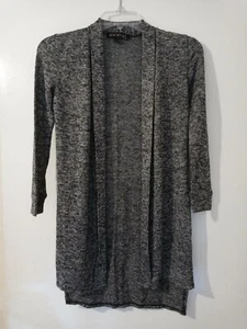 Derek Heart Girl Black Marl Hi/Low Side Slits L/Sleeve Soft Knit Cardigan S  701 - Picture 1 of 7