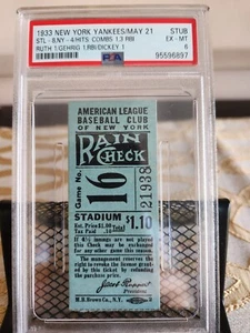 1933 New York Yankees PSA Ticket Stub-Babe Ruth-Gehrig Hits GRADED 6 - Picture 1 of 2
