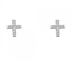   Pendientes Cruz Oro Blanco Sólido 14K con Diamantes Hechos por el Hombre - Imagen 1 de 1