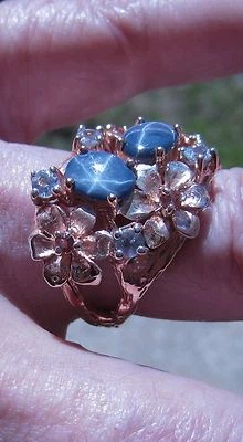 ANILLO ZAFIRO ESTRELLA AZUL, ZAFIRO GRANATE 4,04 CTW #8 CHAPADO EN ORO ROSA PLATA 925 Foto 1 de 4