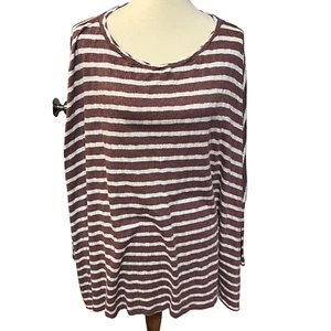 Easel Tunic Batwing Oversized 1X Wine & White Striped Swingy Lagen BoHo Artsy - Picture 1 of 7