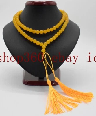 天然 8/10 毫米黄色南美玉宝石 108 祈祷珠马拉项链 — 第 1/4 张图片