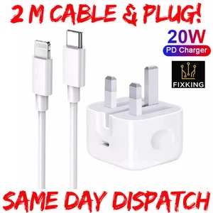 For iPhone 14 13 12 11 X Pro XS MAX Fast Charging USB-C PD Plug Charger Cable UK - Picture 1 of 10