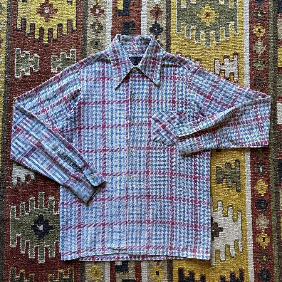 Vintage 1960s Sears Put On Shop Printed Cotton Blend Plaid Shirt Boys Sz 16 - Image 1 of 4