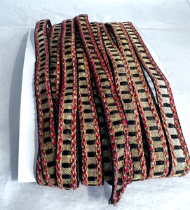 Antique Golden Braid Red Trim Woven Tape Art Deco Ribbon Furnishings / 5 m - Picture 1 of 11