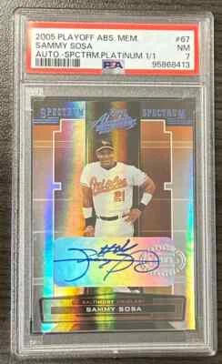 Absolute Memorabilia Spectrum Platinum Sammy Sosa 2005 automático 1/1 #67 Oriole PSA 7 Foto 1 de 3