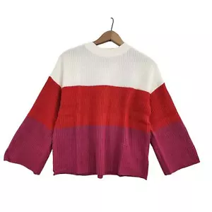 Womens Drop Shoulder Oversize Sweater Colorblock Pullover Wide Arm Chunky Knit S - Picture 1 of 9