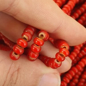 5 mm antike venezianische ROT weiß Herz Handel Perlen langer Strang Halskette - Bild 1 von 6
