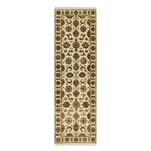 2'7"x8'3" White Rajasthan Leaf Design Hand Knotted Wool & Silk Runner Rug R75620 - Picture 1 of 7