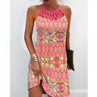 Ladies Summer Beach Boho Dresses Holiday Hollow Halter Neck Mini Dress Plus Size
