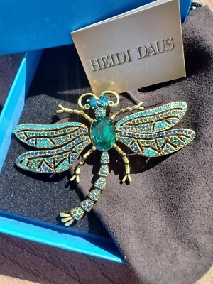 Broche prendedor libélula brillante temblorosa joyería HEIDI DAUS cristales púrpuras Foto 1 de 4