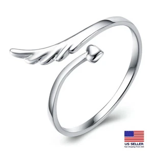 Fashion Women 925 Sterling Silver Ring 3D Heart Angel Wing Gift Wedding 1856 - Picture 1 of 3