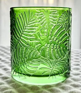 New Green Tropical Palm Leaf Glass Tea Light Votive Candle Holder - Picture 1 of 13