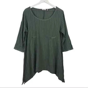 Kleen Lagenlook Cotton Green Assymetrical Hem Cotton Tunic Top Women Sz M - Picture 1 of 4