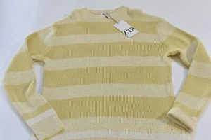 Zara Men's Crew Neck Knit Sweater Size M Mustard Yellow Striped - New with Tags - Bild 1 von 3