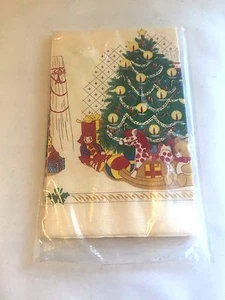Vtg NIP Xmas Tree w Toys Gifts Hobby Horse Doll Paper Tablecloth 52x96 Holiday - Picture 1 of 4