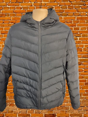 MENS BRAVE SOUL SIZE UK XLARGE BLACK PADDED HOODED ZIP LIGHT PUFFER JACKET COAT - Image 1 of 4