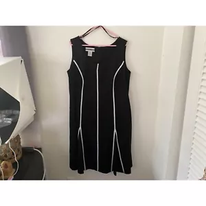 Vintage Dana Kay schwarzes ärmelloses Kleid weißes Band Paspel Größe 16W - Bild 1 von 6